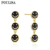 poulisa simple colorful enamel happy smile face earrings for women party gift funny drop earrings fashion jewelry customizable