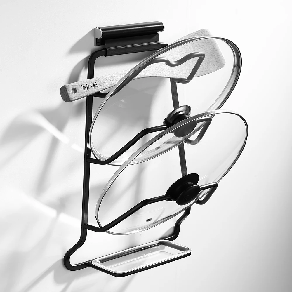 

Wall Mount Double Slots Pot Lid Rack Cutting Board Holder Spoon Plate Holder Shelf Bakeware Pan Cooking Dish Tray Stand Kitchen