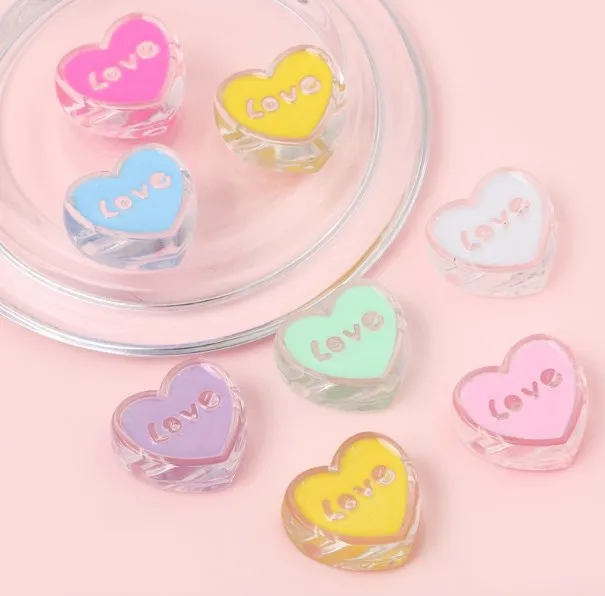 

4pcs/lot 24mm Acrylic transparent oil drop heart love Spacer Beads For DIY Jewelry Making Bracelet Necklace Wholesale