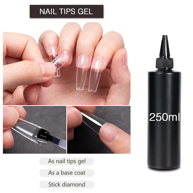 

BOZLIN 250ml Nail Tips Glue Gel 3 In 1 Function Glue For False Nails Gel Polish Manicure Hybrid Gellac Multi-function Strong Gel