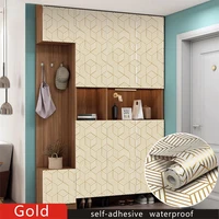 45cm width geometry stripped hexagon removable peel and stick wallpaper gold stripes self adhesive wall papers for bedroom decor