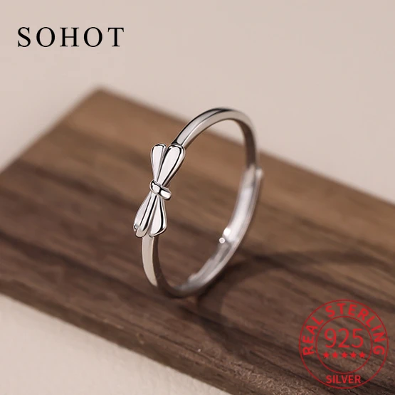 Регулируемые кольца из серебра 925 пробы с бантом для женщин