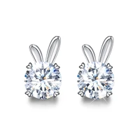 0 51ct moissanite stud earrings cute rabbit sterling silver 925 jewelry for women pass diamond tester mothers day gift gra