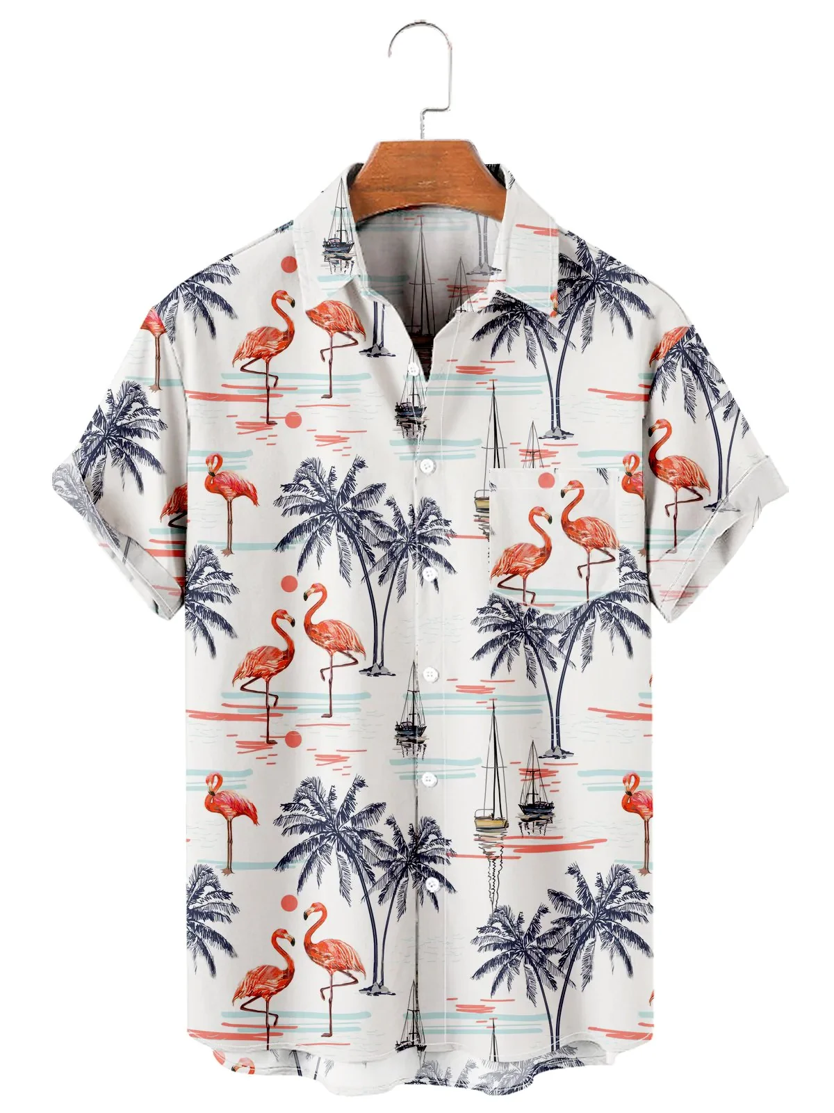 

Men's Hawaiian Flamingo Coconut Casual Print Shirt