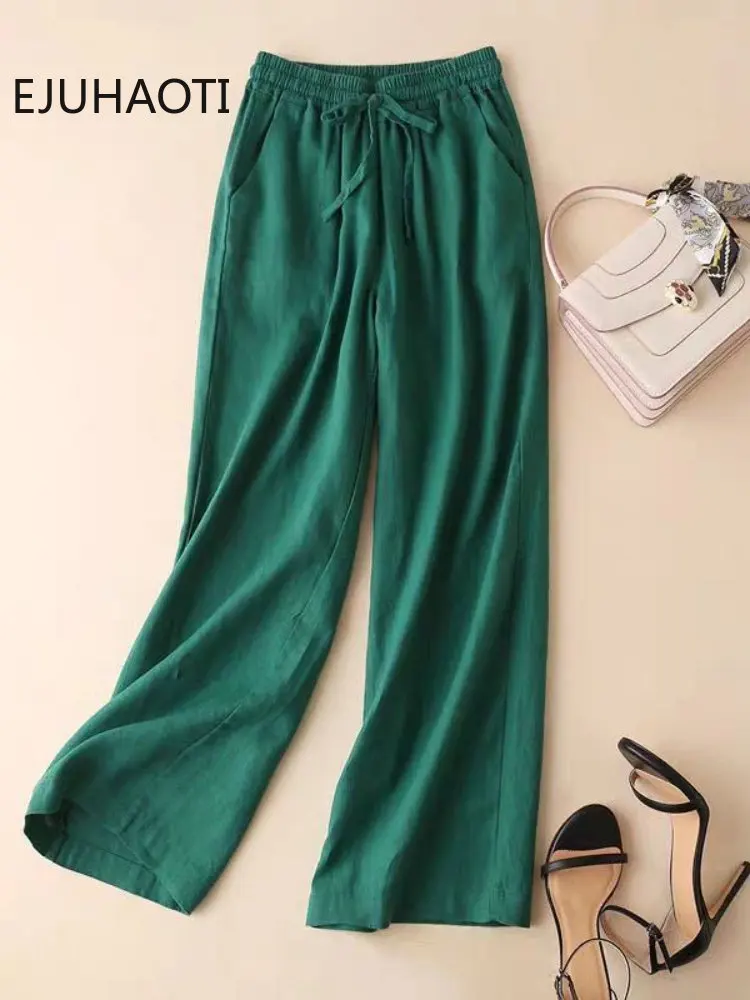 

2022 Summer New Cotton and Linen High Waist Loose 3XL Casual Japanese Pastoral Style Straight Wide-leg Pants Streetwear Women