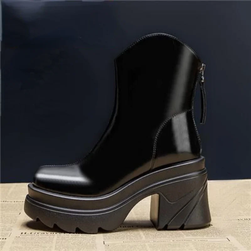 Women's Winter Shoes Punk Street Thick Heel Chelsea Boots Women's Round Head Mid Calf Soft Boots Women Shoes 2023