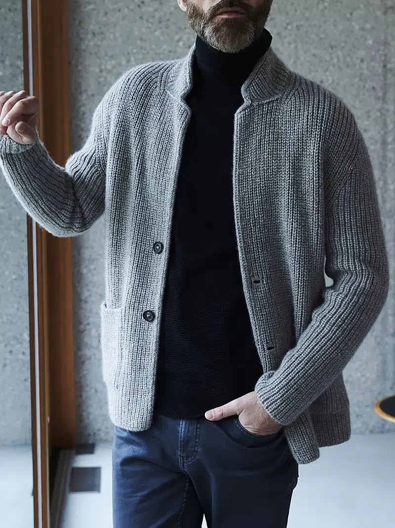 

Men's Pocket Knitted Stand Neck Thickened Cardigan Sweater