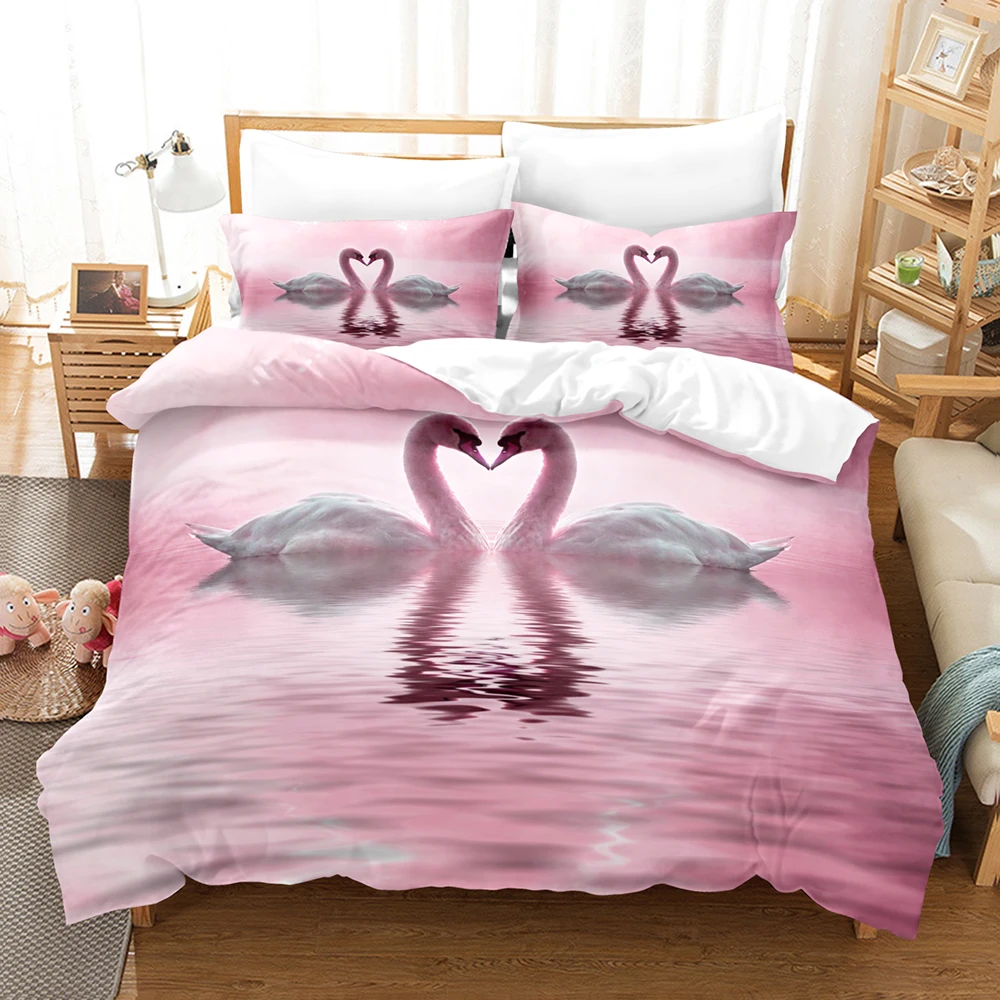 Комплект постельного белья с изображением лебедя 2/3 предмета 3d-цифровым HD