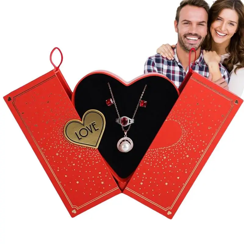 

Necklace Boxes For Jewelry Gift Romantic Heart Necklace Pendant Box Small Jewelry Display Box For Proposal Engagement Wedding