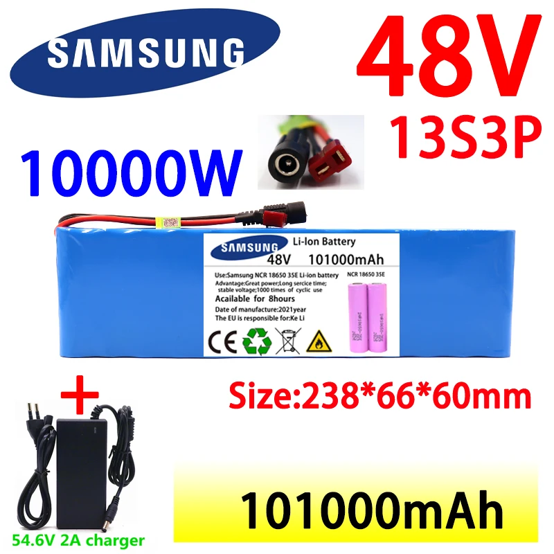 

New 48V 100000mAh 1000w 13S3P XT60 48V Lithium ion Battery Pack 100Ah For 54.6v E-bike Electric bicycle Scooter with BMS+charger