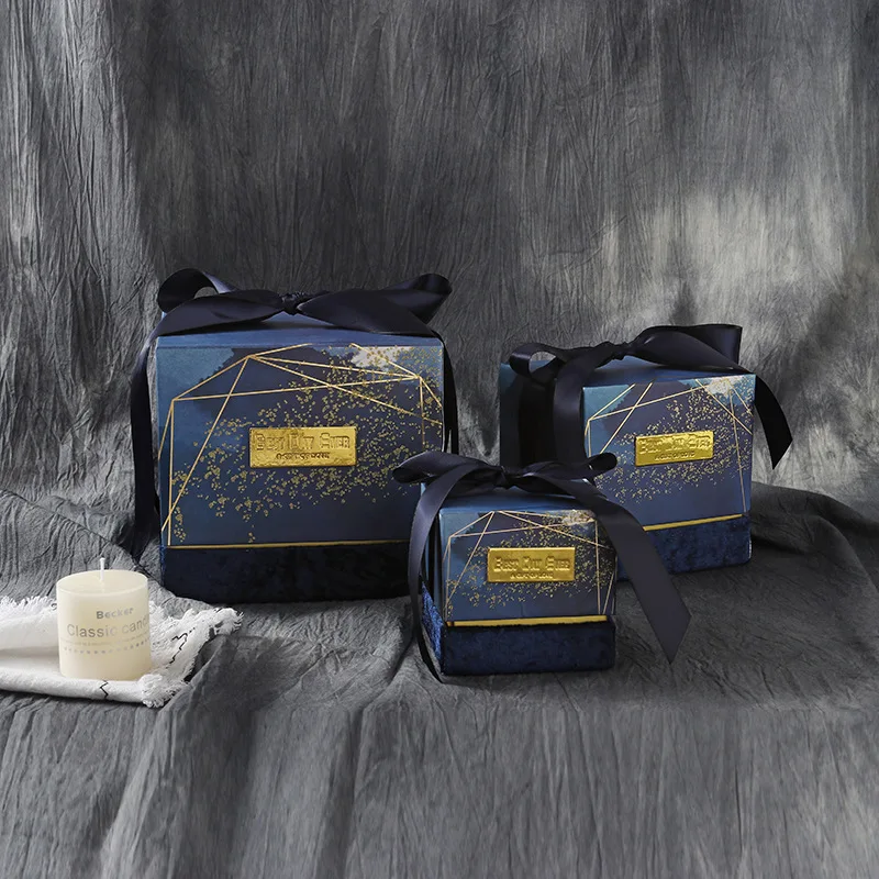 Es Navy Blue Wedding Birthday Candy Boxes Chocolate Treat Gift Boxes With Ribbon For Bridal Baby Shower