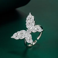 full diamond butterfly ring exquisite three dimensional ring fashion personality adjustable open exaggerated ring female