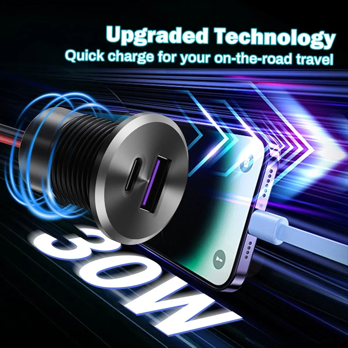 [DTC4] Автомобильное зарядное устройство 12В с USB-выходом, встраиваемое, 30W PD Type-C и 18W QC3.0, алюминиевое, быстрое, для а (art.: 3920dbccf5725) - 3920dbccf5725