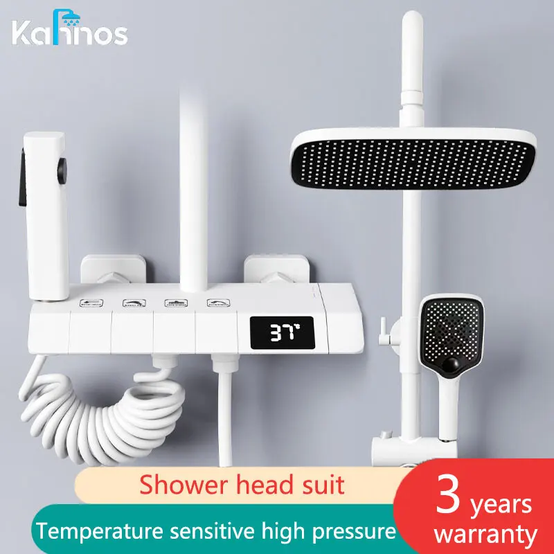 

Shower Head Set Bathroom Piano Digital Shower Wall Mounted Intelligent Thermostatic Bath Faucet Square Handheld Shower System