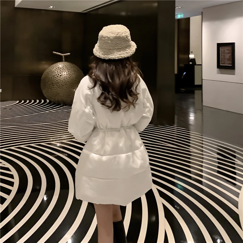 Luxurious Women's Winter Cotton Coat Casual Loose Warm White Skirt Parkas Stand Collar Elegant Overcoat Woman Korean Long Jacket