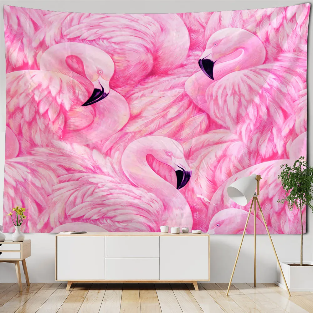 

Flamingo tapestry tropical plant palm leaf Nordic style wall hanging Bohemian bedroom tapestry cartoon art home decoration