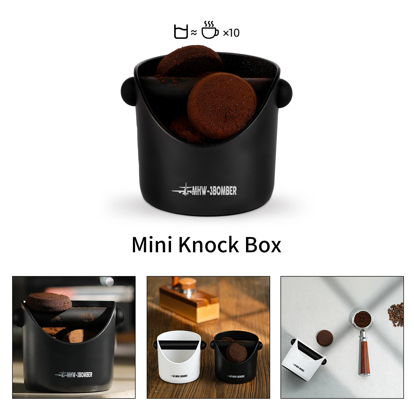 

MHW-3BOMBER Coffee Knock Box Mini With Removable Knock Bar and Non-Slip Base Gift Home Barista Style Espresso Knock Box Silicone