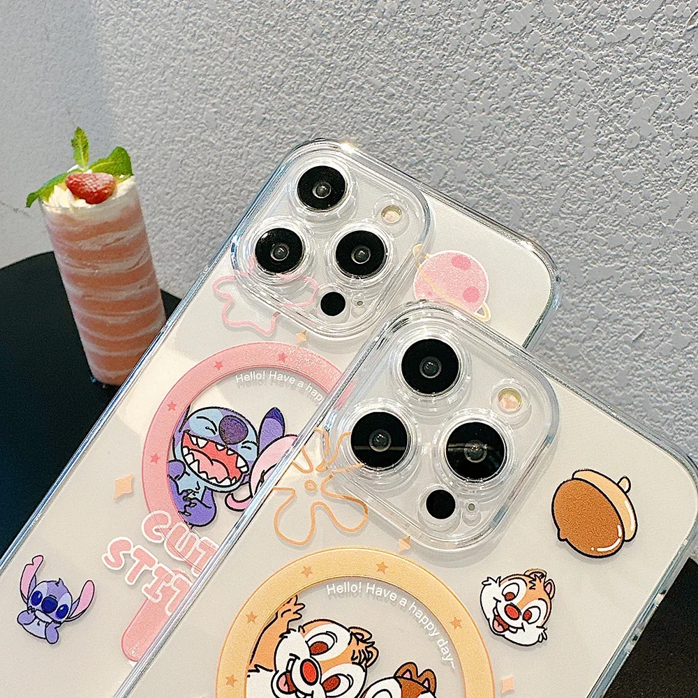 Милый мультяшный магнитный чехол для телефона S-Stitch and Chip &amp Dale Magsafe iPhone 16 15 14 13 12 11 8