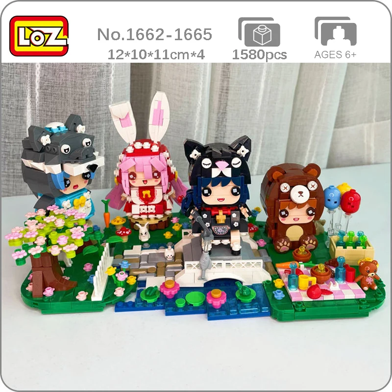 

LOZ Animal Wolf Rabbit Cat Bear Doll Flower Tree Garden River Balloon Picnic Mini Blocks Bricks Building Toy for Children no Box