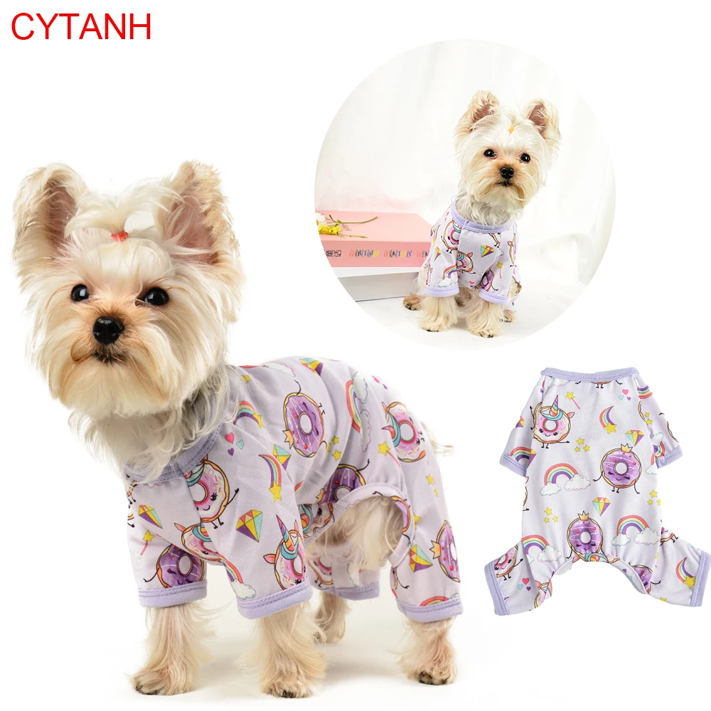 

Summer Pet Dog Clothes Soft Breathable Cuffs Restrained Doughnut Cute Print Small Medium Large Costume Purple Dogs Spring