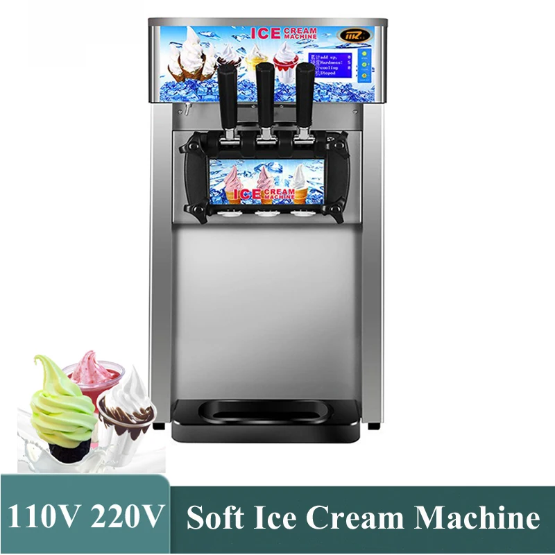 

Soft Serve Ice Cream Makers Desktop Commercial Ice Cream Preparation Machines 3 Flavors Sweet Cone Vending Machine