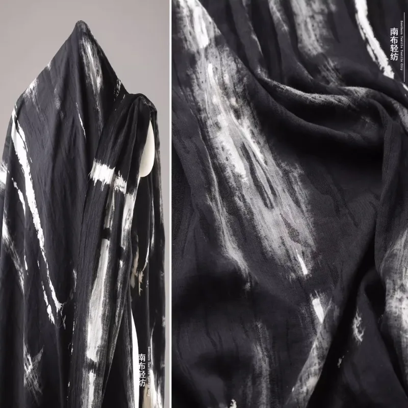 Фото Винтажная хлопчатобумажная ткань Black Tie Dye для стираной, чтобы сделать старую верхнюю одежду, платье, дизайнерскую ткань, шитье своими руками по дворам №1
