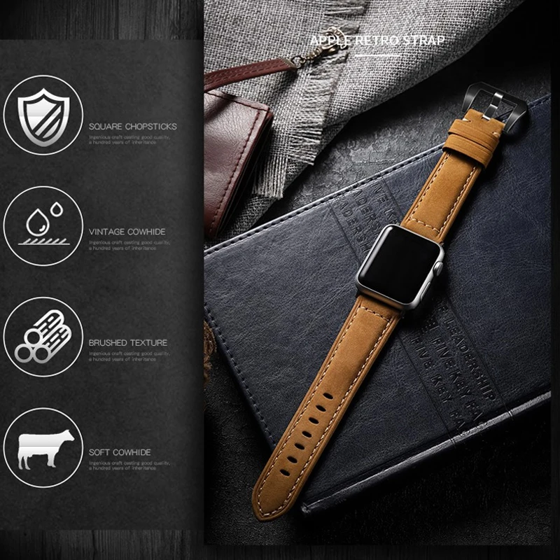 

Strap for Apple Watch Band Crazy Horse Genuine leather 44mm 40mm 45mm 41mm 42mm 38mm bracelet iwatch Series 7 SE 6 5 4 3 Strap