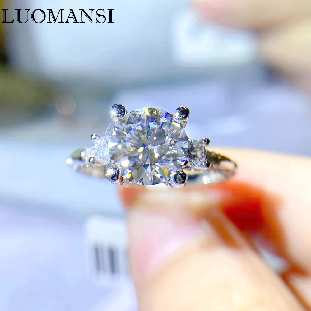 Luomansi Real 8MM D VVS 2 Carat Moissanite Ring Passed Diamond Test 100% - S925 Sterling Silver Women Jewelry Wedding Party