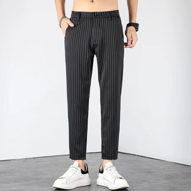 

Мужские брюки в полоску, черные повседневные брюки из вентилируемой ткани, в винтажном стиле, 2023