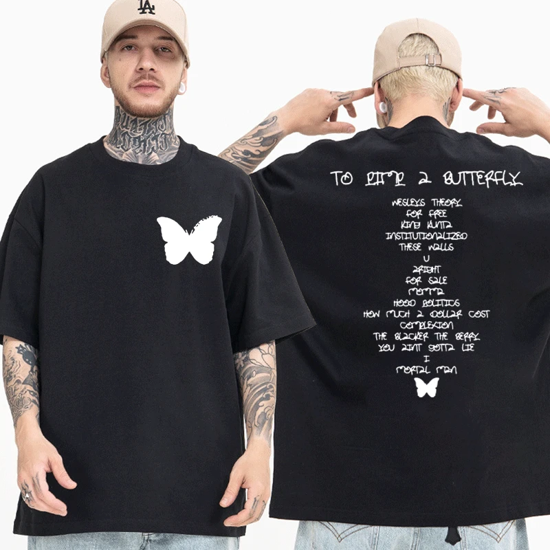 

Rapper Kendrick Lamar T Shirt To Pimp A Butterfly Album Double Sided Print T-shirts Men Women Hip Hop Streetwear T-shirt Male