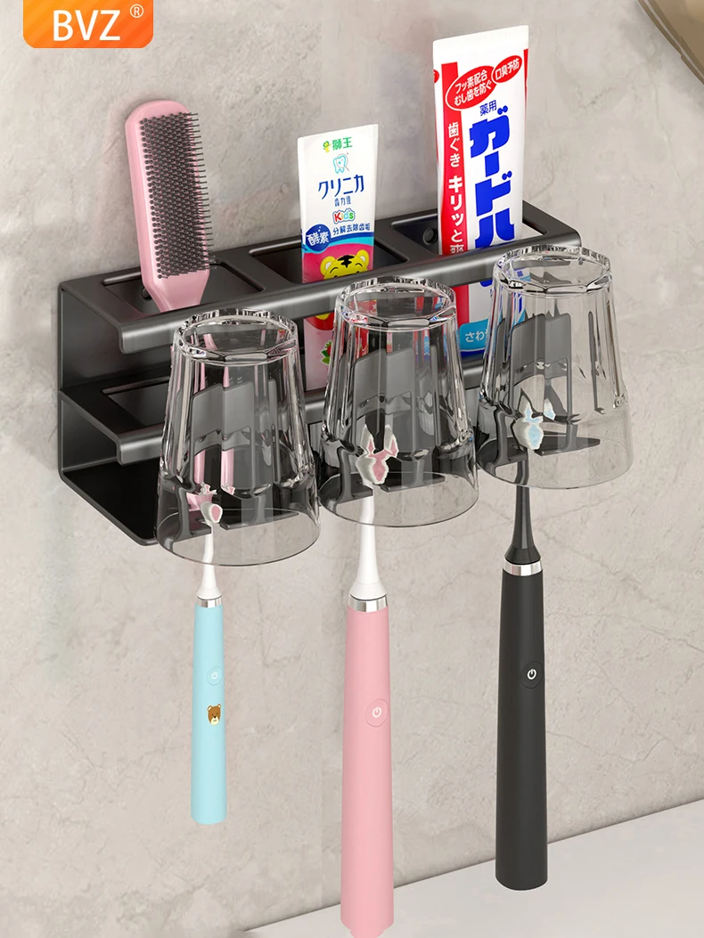 

Держатель для зубных щеток BVZ из нержавеющей стали с гребнем для зубной пасты 2/3/4, полки для очищающего средства для лица, органайзер для хранения в ванной комнате без перфорации