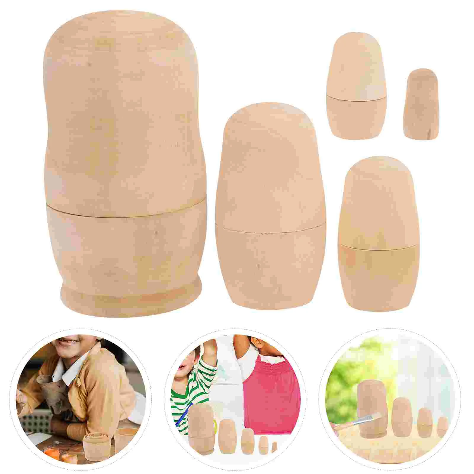 

Stacker Uncolored Nesting Wooden Blank Toys DIY Stacking Dolls Unpainted Russian