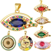 juya diy 18k real gold plated rainbow cubic zirconia greek evil eye charms for handmade decorations talisman jewelry making