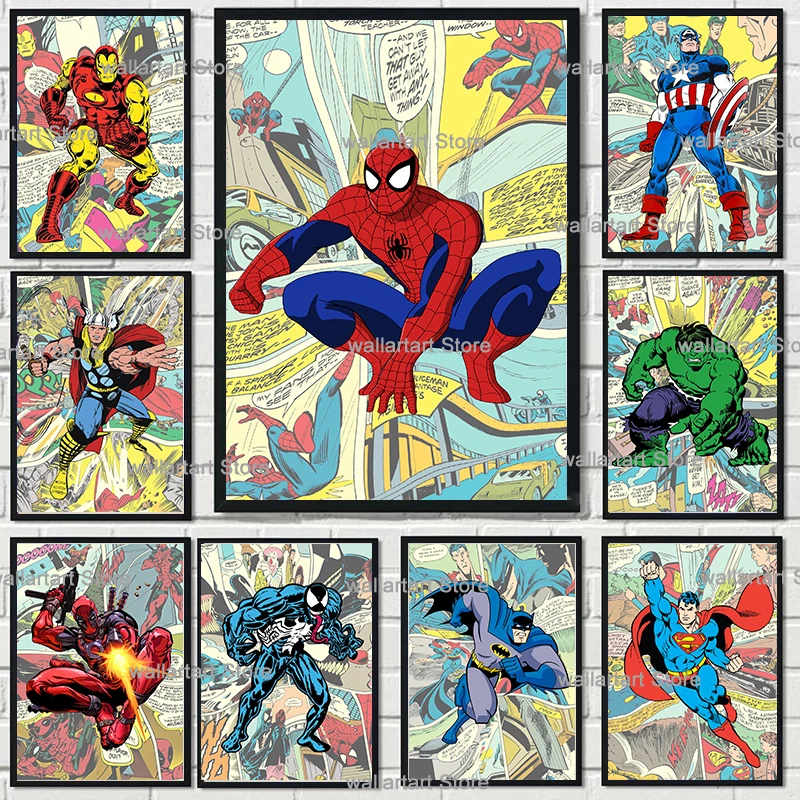

2022 Marvel The Avengers Spiderman Posters Iron Man Hulk Captain America Canvas Painting Bedroom Decor Mural Wall Art Home Decor