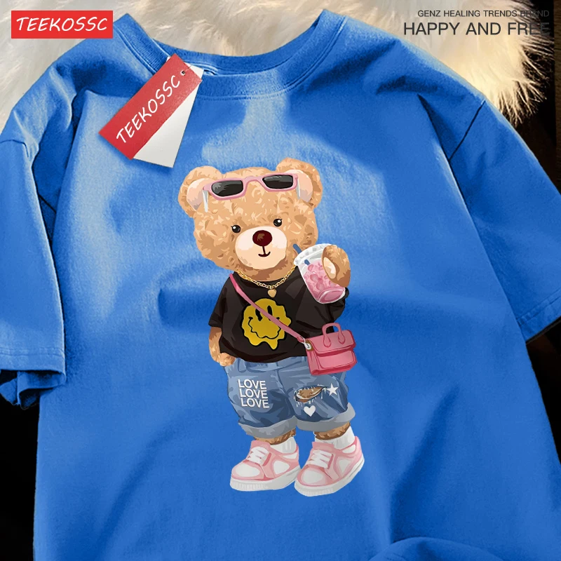 Хлопковые мужские футболки с рисунком медведя сестры питьевой молочный чай