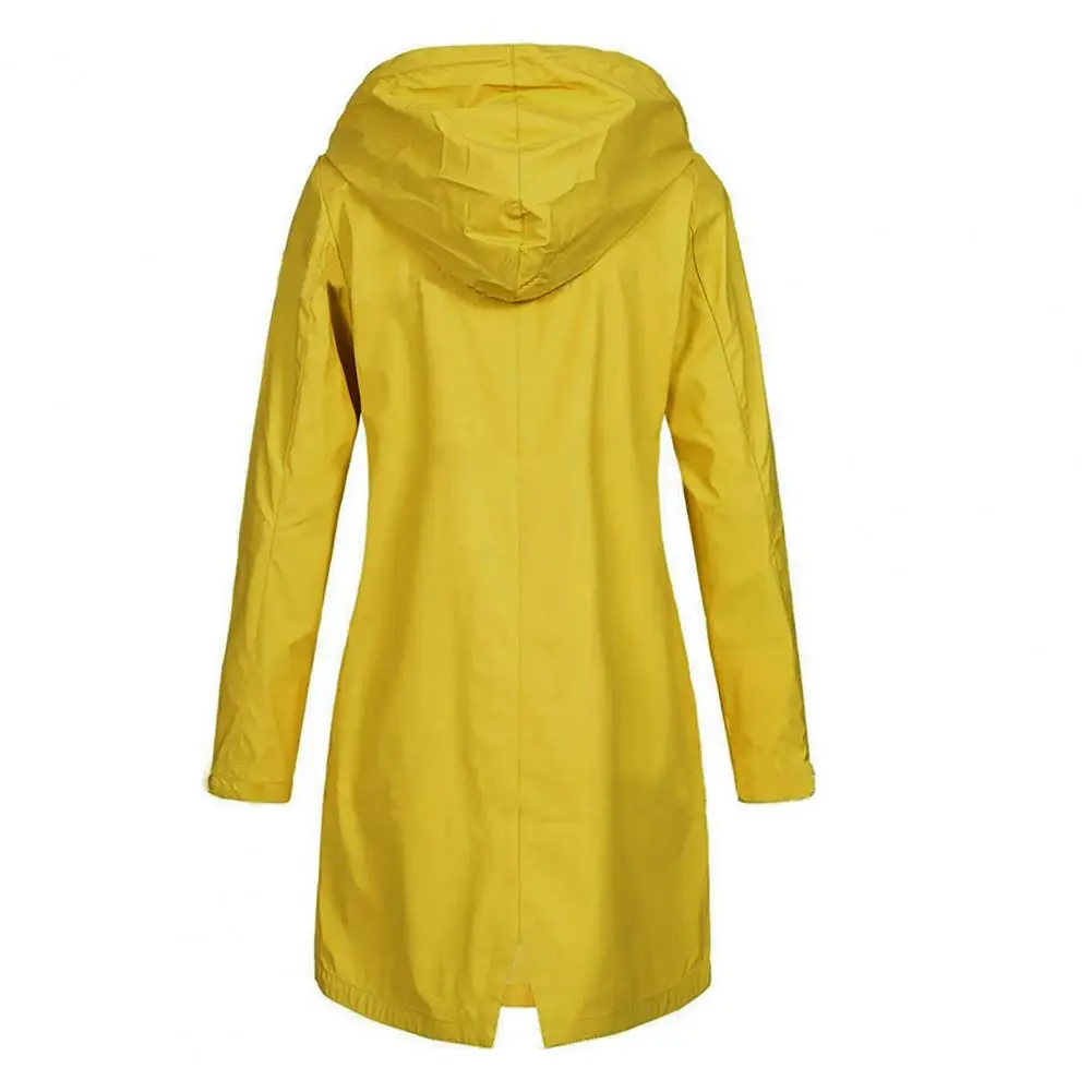 

Женское пальто средней длины, стильный женский плащ с капюшоном, шикарная однотонная ветровка с карманами на пуговицах и кулиской для осени