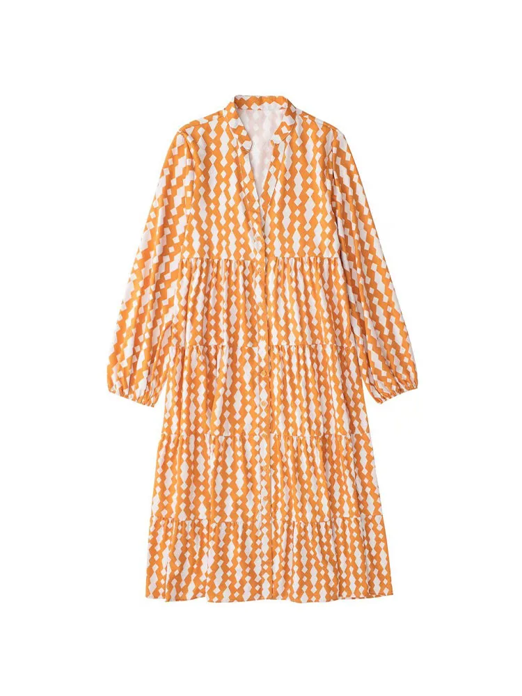 

PB&ZA0034043 Women 2022 New Chic Fashion print Midi Dress Vintage Puff Sleeves Female Dresses Vestidos robe Mujer 0034/043