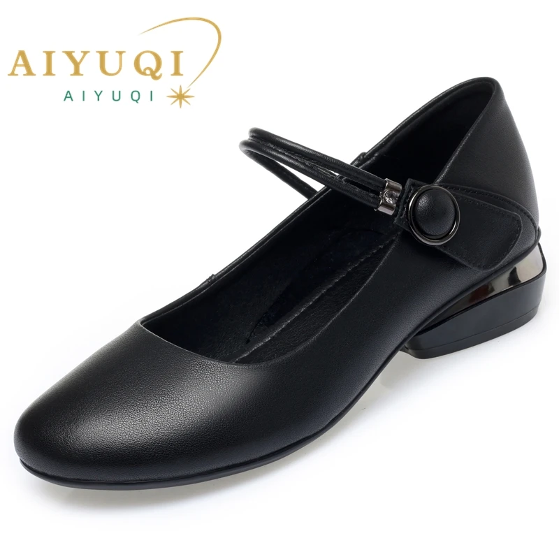 AIYUQI Women Shoes Genuine Leather 2023 New Mary Jane Shoes Ladies Mid-heel Large Size 41 42 43 Women's Shoes