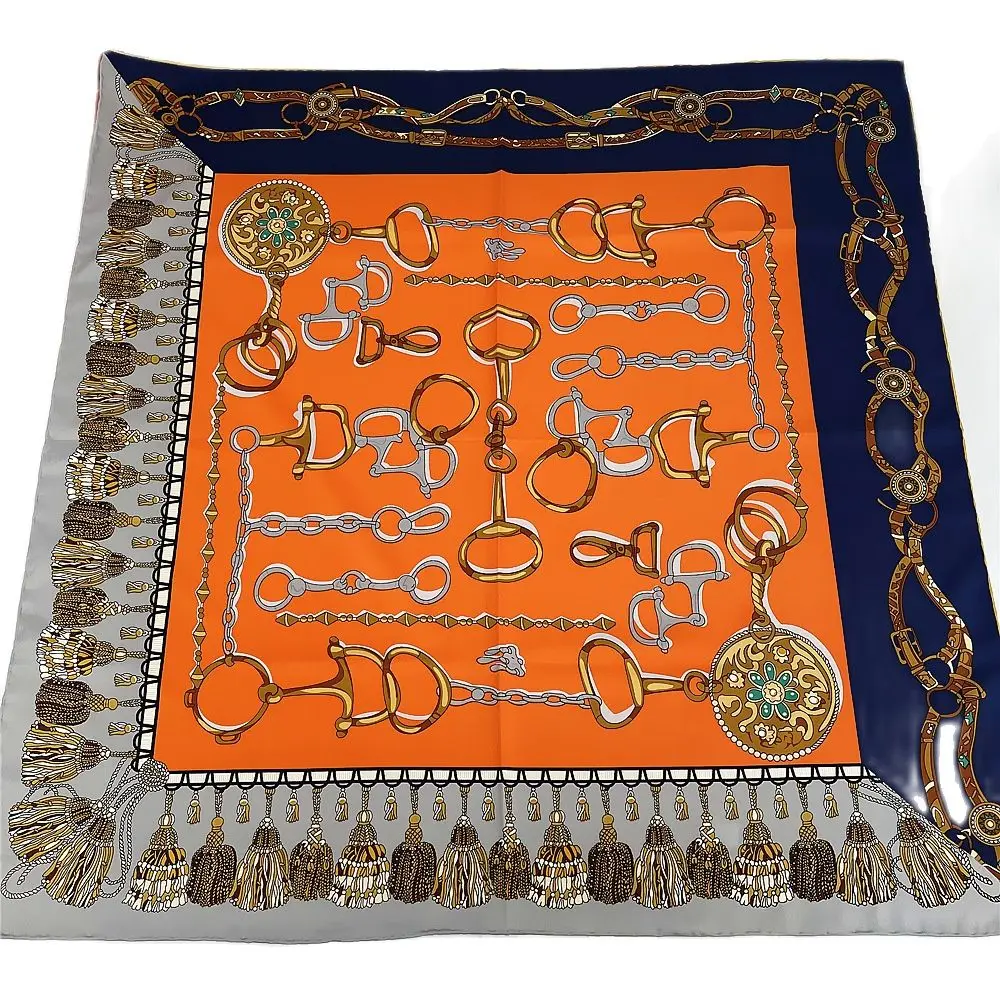 

Платок женский Плетеный с принтом, брендовая шаль из Твила 90 см, квадратный шарф-цепочка, бандана, головная повязка ручной работы для мусульманской леди