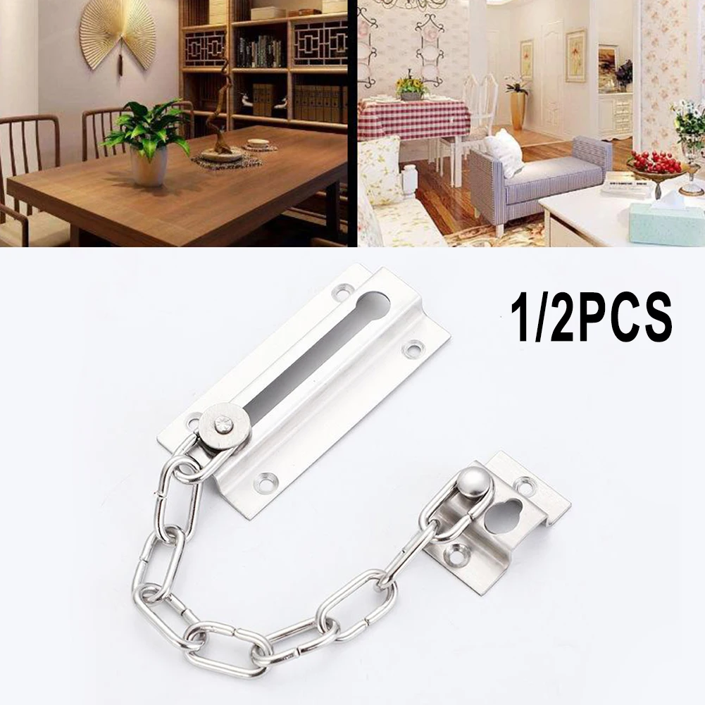 

Door Chain Lock Stainless Steel Security Chain Guard Spring Anti Theft Press Heavy Duty Polished Latch Screw Guard Accessories
