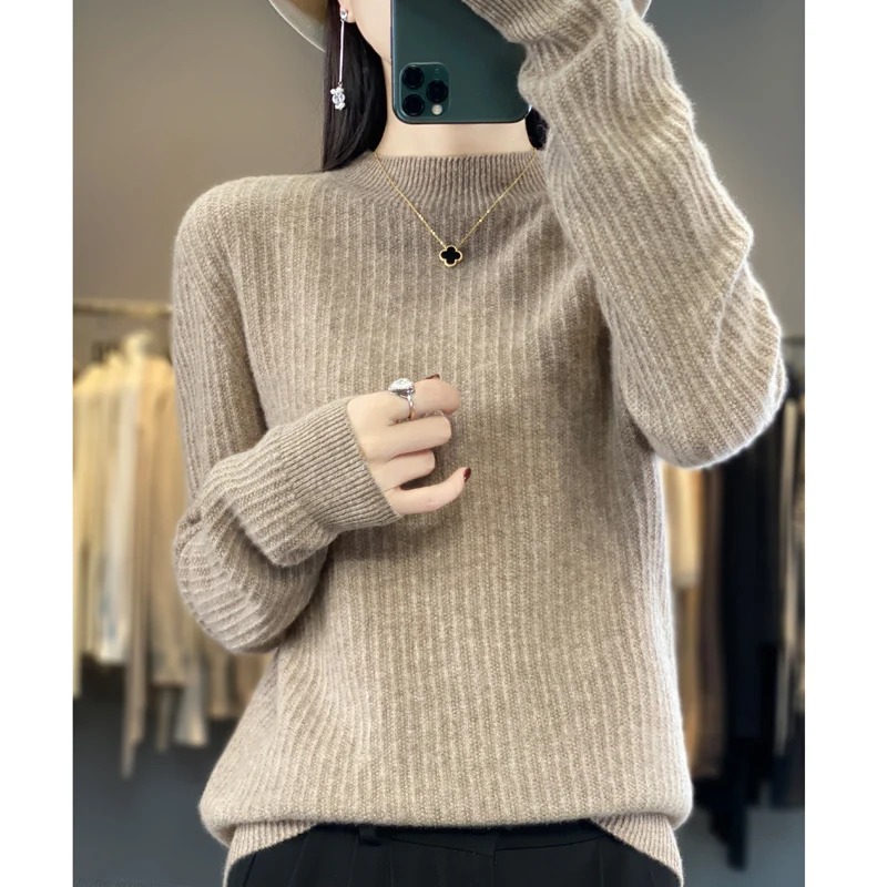 

First-Line Ready-To-Wear Pure Sheep Wool Autumn And Winter New Simple Semi-High Collar Loose Women's Knitted Bottoming Shirt
