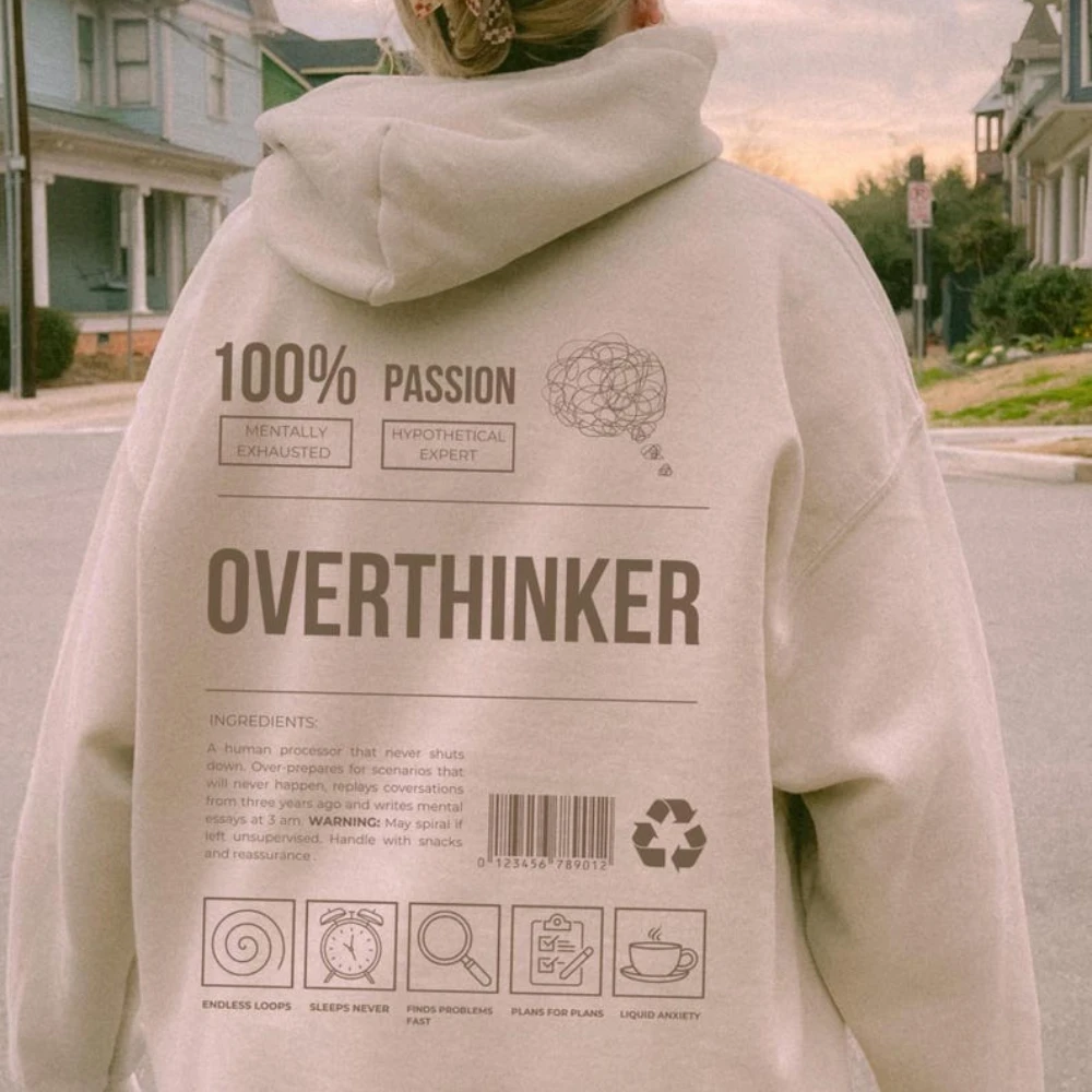 Фото Толстовка с капюшоном Overthinker, забавное психическое здоровье, Tumblr, эстетический подарок для самостоятельного ухода, комфортный зимне-осенний теплый повседневный свитер для девочек №4