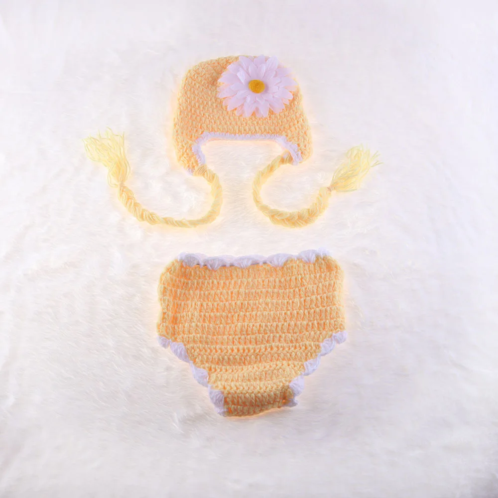 

Newborn Infant Knit Photography Toddler Crochet Knitting Shoot Hat Shorts Pants Set With Flower Girls Baby Photo Props