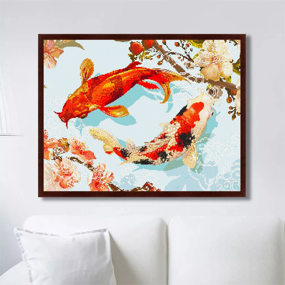 

AZQSD Printed Cross Stitch Kit Fish Embroidery Material Kit Crafts DIY Art Counted Cross Stitch Flower Decoration Gift