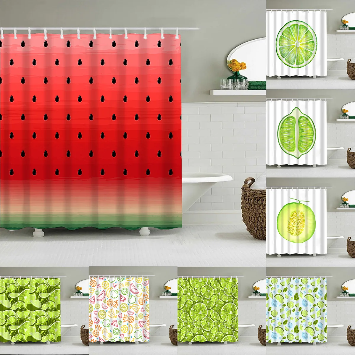 

Водонепроницаемая занавеска для душа, летняя занавеска для душа с изображением арбуза, грейпфрута, фруктов, для ванной комнаты, домашний де...