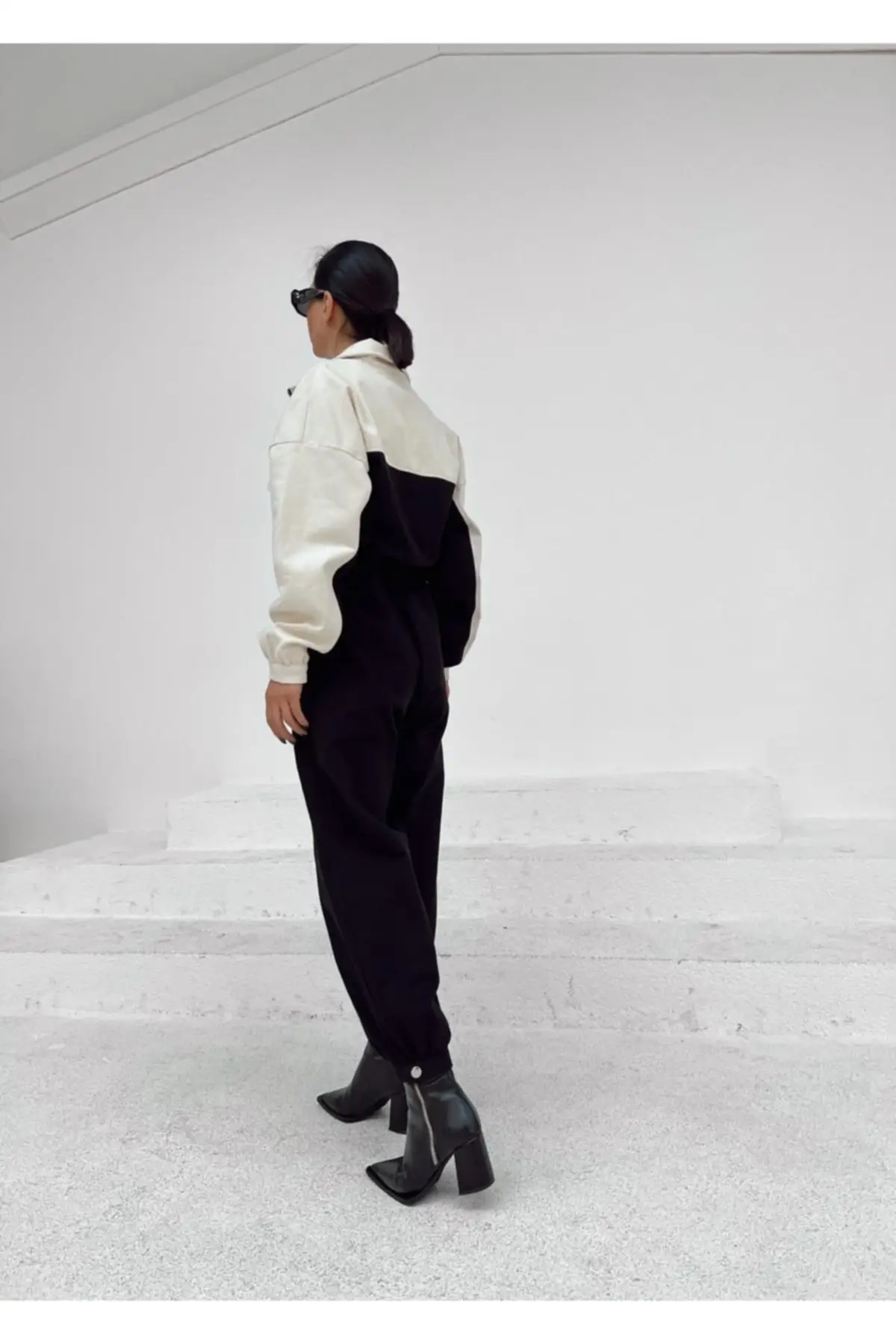 

Women's Overalls Black Gabardine Button Jumpsuit Hot Style Quality Fabric Sleeveless Baggy Trousers Casual Jumpsuit
