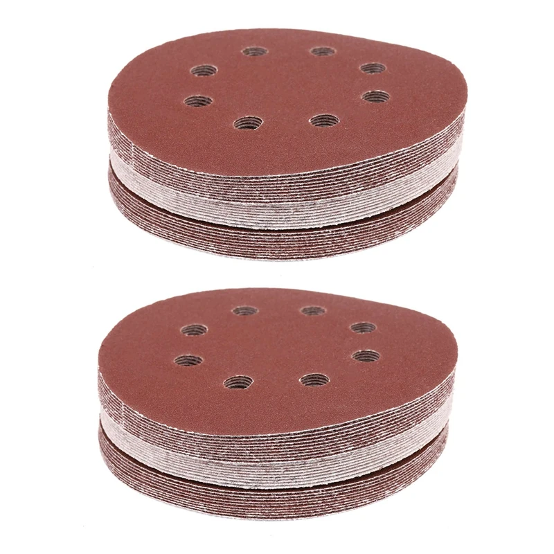 

60PCS 5 Inch 8 Hole 120 Grit Sand Disc Random Orbit Sandpaper Loop Hook For Sanding Sander