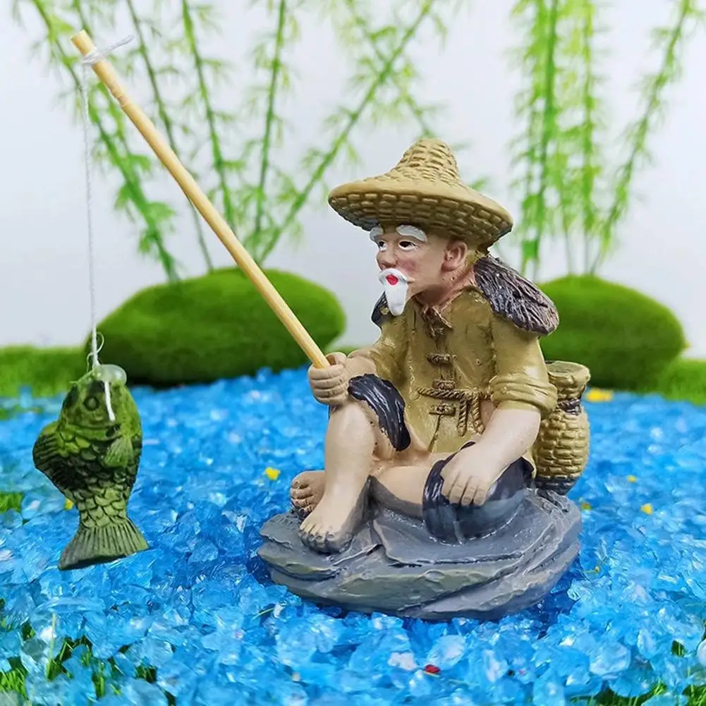

New Statue Eye-catching Non-fading Vivid Resin Sitting Fishing Old Man Sculpture Decoration Delicate Interesting Garden Ornament