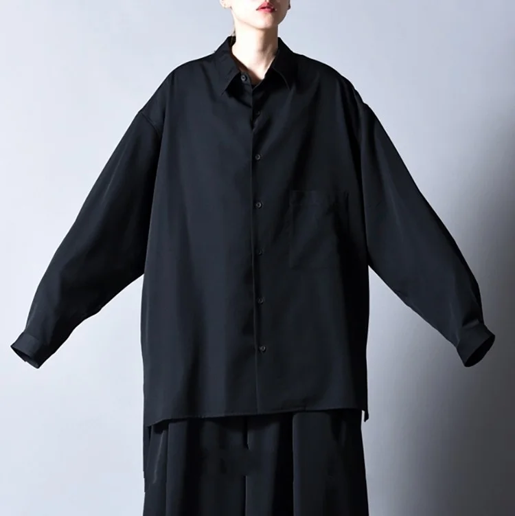 

version Korean of the long-sleeved fashion men's shirts in the long split gas shirt before and after the long personality hair s