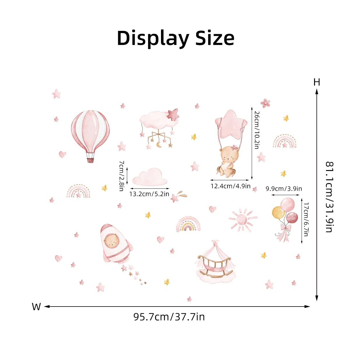 Мультяшные животные воздушный шар настенные Стикеры для ребенка девочки комната